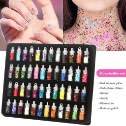Nail Art Decorations Kit 48 Pcs Mini Glass Bottles Glitter Stones (Nail Art Kit)-image-77