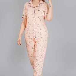 Women Shirt & Pyjama set Orange Printed-image-75