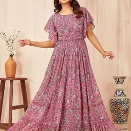 odd by chansi trendz Floral Print Georgette Stitched Flared/A-line Gown-picture-29
