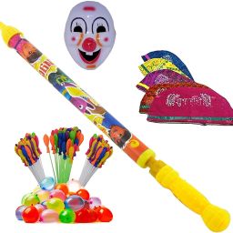 (1 Pichkari +3 Magic Balloon +10 Holi Cap +1 Mask)for Kids Holi Pool Party Fun Water Gun-image-19