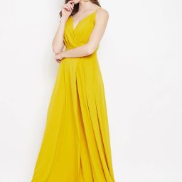 Women Fit and Flare Yellow Maxi/Full Length Dress-image-62