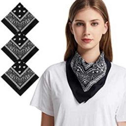 CozyFox 3 Pack Bandanas for Men & Women, Novelty Print Paisley Bandana Headband Scarf Handkerchiefs Wristband Cowboy Neckerchief Head Wrap Face Mask Gift Sets ["Black"] Handkerchief-picture-16