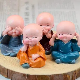 Baby Monk Buddha Set Of 4 Statue for Home Office Car Dashboard Decorative Showpiece-4 cm-14