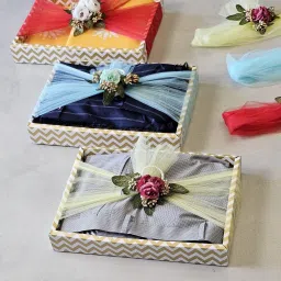 3 Pcs Golden Multipurpose Decorative Paper Box with Ready-to-use Net Fabric Band Paper Decorative Platter-image-4