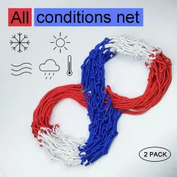 swikaar Basketball Net 2 PCS Outdoor/Indoor Net (12 Loops) (Red+White+Blue) BBN10 Basketball Net image 2