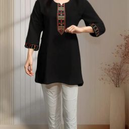 Women Embroidered Cotton Blend A-line Kurta-image-55