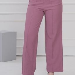 Women Straight Fit Pink Polyester Trousers-image-106