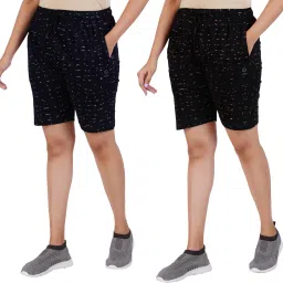 Pack of 2 Printed Women Black, Dark Blue Regular Shorts-image-77