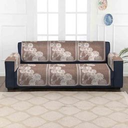 hosta homes Beige Floral Velvet 5 Seater Sofa Cover-picture-29