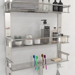 Bathroom Shelf and Rack with Double Soap Dish and Toothbrush /Soap Holder Stainless Steel Wall Shelf-image-17
