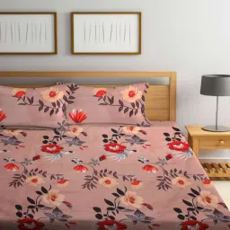arrabi Brown Floral 300 TC Cotton Blend Double King Sized Bedsheet With 2 Pillow Covers-picture-31