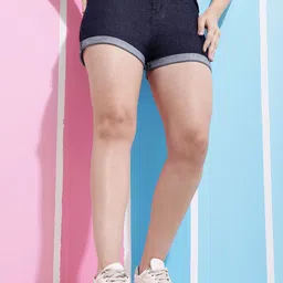 puella Solid Women Dark Blue Denim Shorts-picture-11