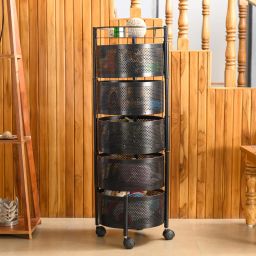 MARIRAJ KITCHEN TROLLY ROUND Carbon Steel Kitchen Trolley-image-3