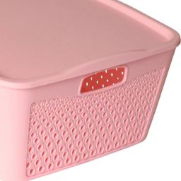 heart home Plastic Netted Design Unbreakable Square Shape Plastic Storage Baskets with lid(Pink) Storage Basket image 5