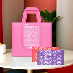 Pack of 3 Smile Foldable Shopping Bags For Women | Pink, Red & Purple Pack of 3 Grocery Bags-5