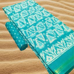 Geometric Print Jamdani Art Silk, Cotton Blend Saree-picture-1