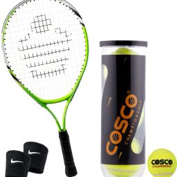 Junior Size, Aluminium Tennis Racket (23 Inches) With Tennis Ball Pair Wrist Band Multicolor Strung Tennis Racquet-image-43