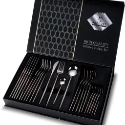 24 Piece Steel Cutlery Set Tableware Gift, Dining Table Decor (Black) Stainless Steel Cutlery Set-image-52