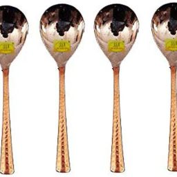 Copper Spoon Serving Spoon Dal Rice Spoon Hammered Designed Homeware Hotelware::Set of 4 Copper Serving Spoon Set-image-76