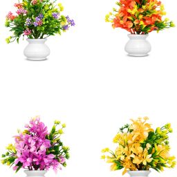 Artificial Plant For Home/Office Table Decoration( Pack of 4) Multicolor Wild Flower Artificial Flower with Pot-13