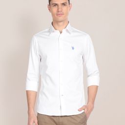 u.s. polo assn. Men Tailored Fit Solid Spread Collar Casual Shirt-picture-11