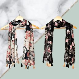 Floral Print Chiffon Women Multicolor Scarf, Stole, Fancy Scarf-image-25