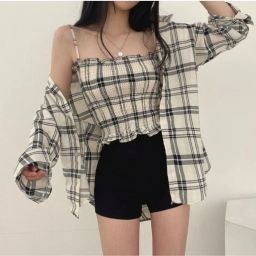 Women Regular Fit Checkered Mandarin Collar Casual Shirt-image-4