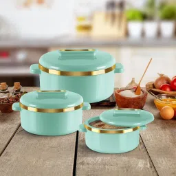 MILTON Curve Inner Stainless Steel Casserole/ Easy to Carry & Store Chapati Roti Pack of 3 Serve Casserole-0
