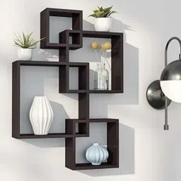 Wooden Intersecting Wall Mounted Shelves for Living Room Home Decoration Book Shelf for Office Decor (Black) Wooden Wall Shelf-picture-3