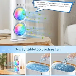 Solisca 4000mAh Double Ended Spray Fan, fan with LED Light Cooler, Touch &Remote Control Mini Portable 3 Speed mode Build-in Battery Rechargeable-cooling blade USB Fan image 4