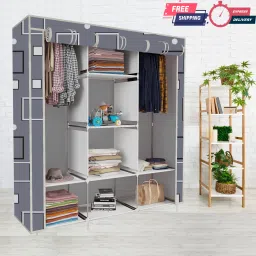 8 Layer 3 Door Unique Print Carbon Steel Collapsible Wardrobe-image-3