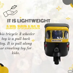 neoinsta shopping Medium size pull back auto rickshaw toy with rubber tires black color image 3