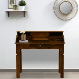 mudramark from pepperfry Amigo Sheesham Wood Writing Table in Scratch Resistant Provincial Teak Finish-picture-11