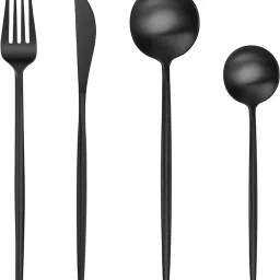 Matte Black Silverware Set | 4-Piece Flatware For Dinner, Camping & Gifting Stainless Steel Cutlery Set-image-91