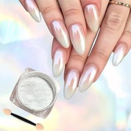 Gel Polish White Chrome Nail Powder for GelNails,Pearl Nail Powder Mirror Effect-38