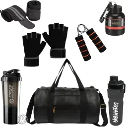 20 L Gym Duffel Bag - (2024 New) Gym Bag Combo Gym Accessories Combo Set for Men and Women (Pack of 7) - Black-image-90