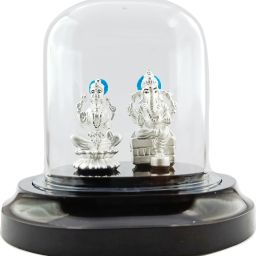 999 Pure Silver Beautiful Colorful Laxmi-Ganesh with Acrylic Base Idol/Statue. Decorative Showpiece-50 cm-image-43