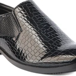 Men's Black Glossy Synthetic Slip-On Loafers with Croc-Textured Finish Loafers For Men-picture-17