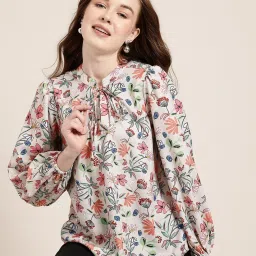 Casual Puff Sleeves Printed Women Brown Top-image-54