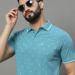 Men Printed Polo Neck Cotton Blend Blue T-Shirt-image-12
