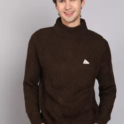 monte carlo Men Self Design Turtle Neck Brown Sweater-picture-32
