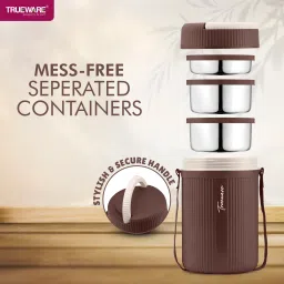 trueware 2 Insulated Hot Lunch Box With 2 SS Container 300 ML & 1 SS Container 200ML 3 Containers Lunch Box image 4