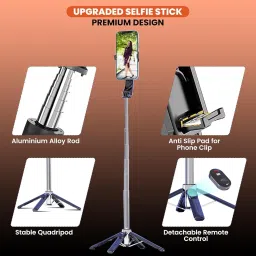 WeCool F-S3 Selfie Stick with 4 Leg (Quadripod) and One Click Auto Open Design Bluetooth Selfie Stick image 3