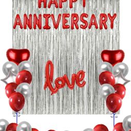 Solid Happy Anniversary Foil with 50 HD Metallic Balloons with Love Foil Star Heart Decoration Kit Balloon-9