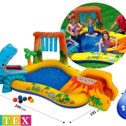 intex ® Original Inflatable Dinosaur Kids Play Center Swimming Pool /paddling pool With Inbuilt water spray & slide with 6 balls Inflatable Swimming Pool image 3