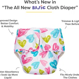 superbottoms Basic Certified Soft Fleece Lined Pocket Cloth Diaper with 1 Wet-Free Insert (FreeSize Reusable & Adjustable Cloth Diaper,Fits from 5-17 kg, Hearts image 2