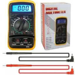 A830L Measure AC / DC Voltage, DC Current, Resistance, Continuity Beeper, Diode / Transistor / On-Off Test Multitester with Data Hold + Back Light LCD Display + Low Battery Indicator + 9volt Battery + Voltmeter Leads Blue Yellow Unity Digital Voltage Tester-16