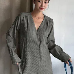 leriya fashion Casual Regular Sleeves Solid Women Grey Top-picture-41