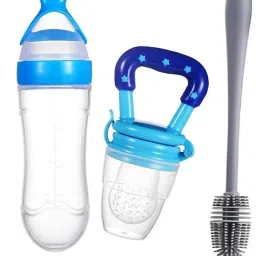 90ml Baby Feeding Bottle Squeeze Spoon Bottle & Fruit Nibbler & Cleaning Brush Teether and Feeder-23