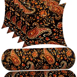 Combo Set of 2 Bolster And 5 Microfibre Floral Cushion Pack of 7-16